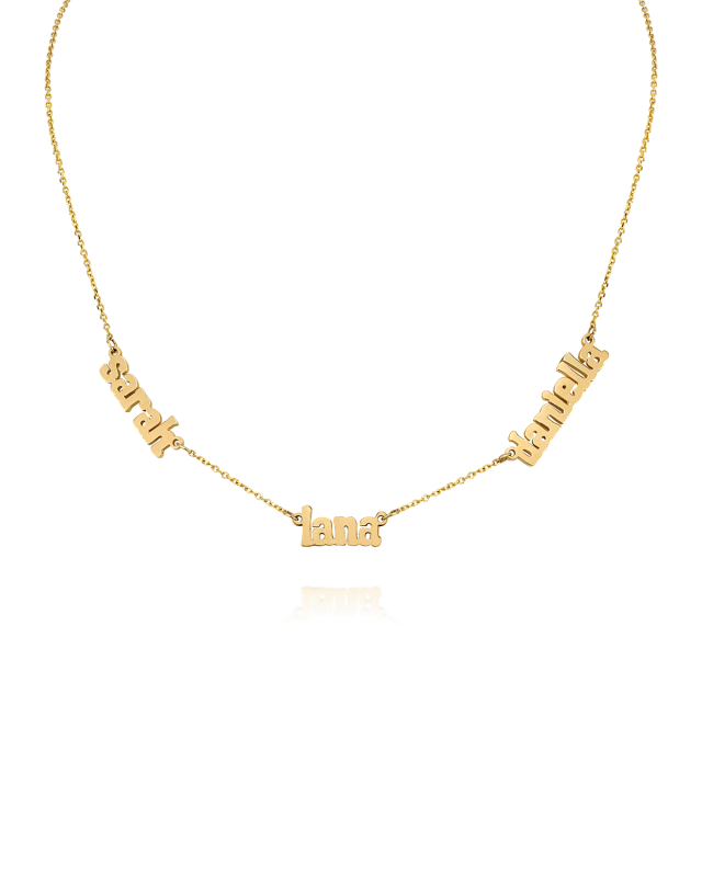 Ava 14k Gold Three-Name Necklace in Lowercase