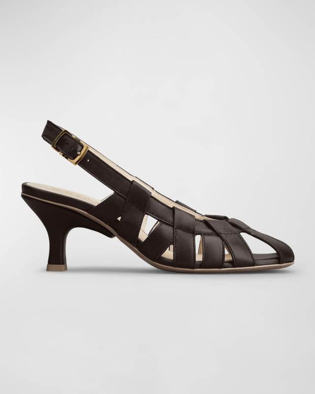 Caged Leather Slingback Pumps