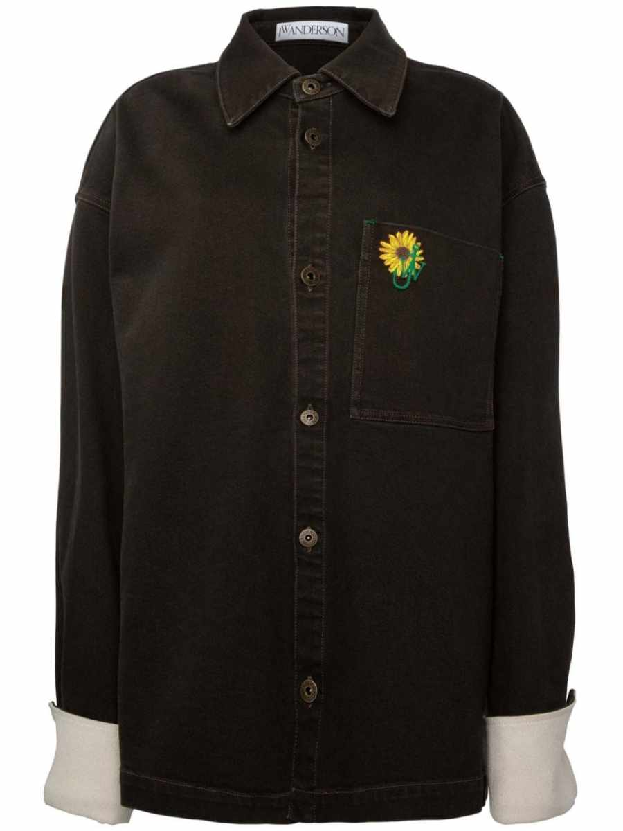 logo-embroidered denim shirt