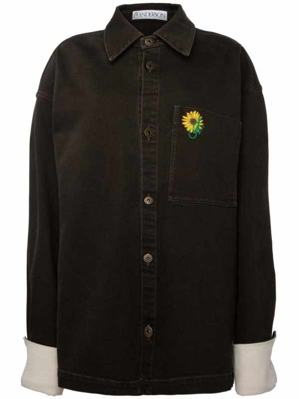 logo-embroidered denim shirt