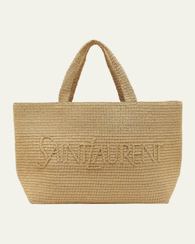 East-West Logo Raffia Tote Bag