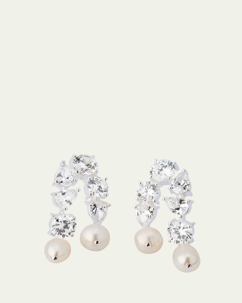 Trickles Rhodium-Plated Sterling Silver Earrings with Cubic Zirconia and Pearls