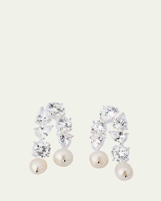 Trickles Rhodium-Plated Sterling Silver Earrings with Cubic Zirconia and Pearls