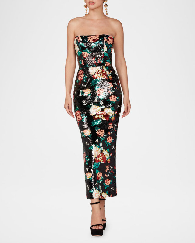 Leslie Strapless Floral Sequined Gown