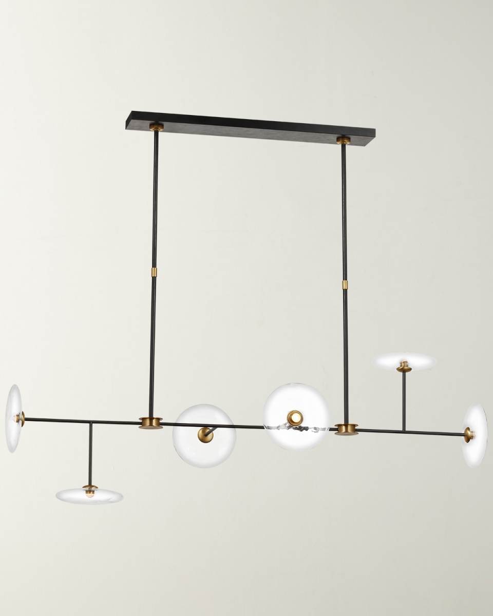 Calvino Large Linear Chandelier In Aged Iron And Hand-Rubbed Antique Brass With Clear Glass By Ian K. Fowler