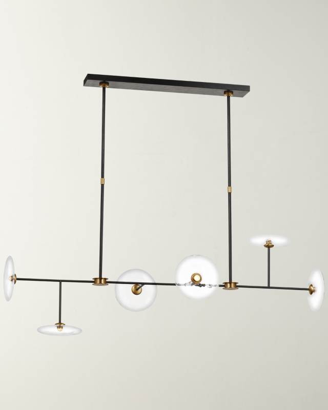 Calvino Large Linear Chandelier In Aged Iron And Hand-Rubbed Antique Brass With Clear Glass By Ian K. Fowler