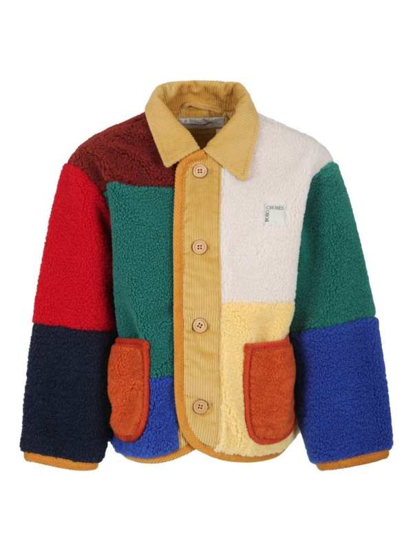 color block sheepskin jacket