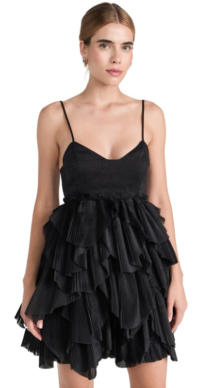 Aje Elsie Pleat Mini Dress Black