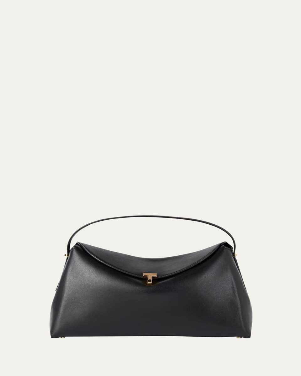 T Lock Flap Leather Clutch Bag