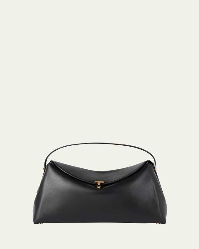 T Lock Flap Leather Clutch Bag