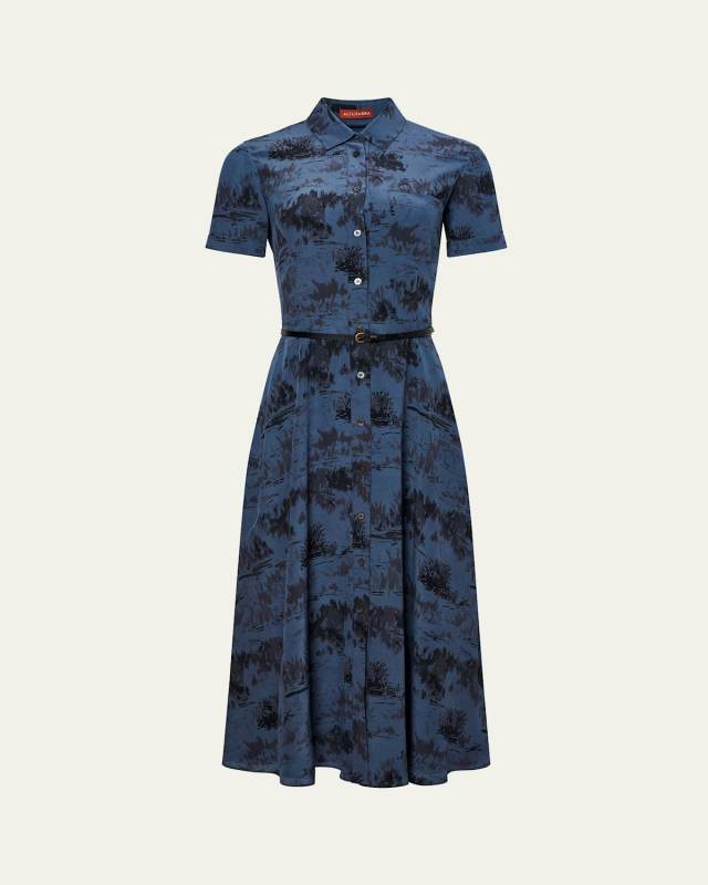 Kiera Printed Belted Midi Shirtdress