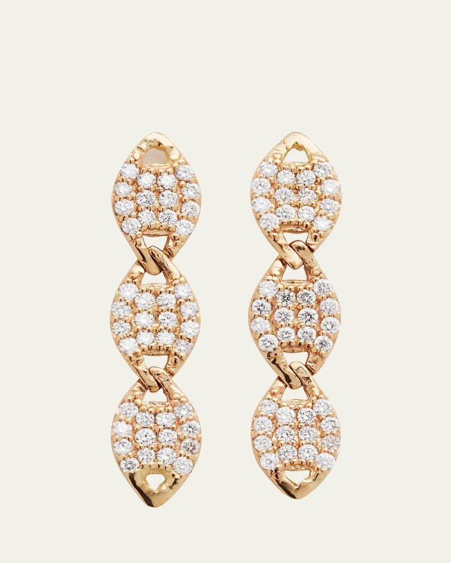 14K Yellow Gold Flawless Nude Link Linear Diamond Earrings