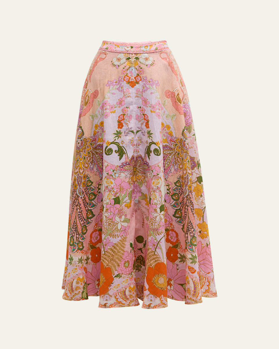 Floral Linen Maxi Circle Skirt