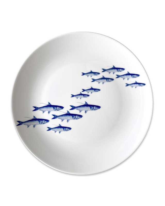 School of Fish Blue Coup Dinner Plates, Set of 4