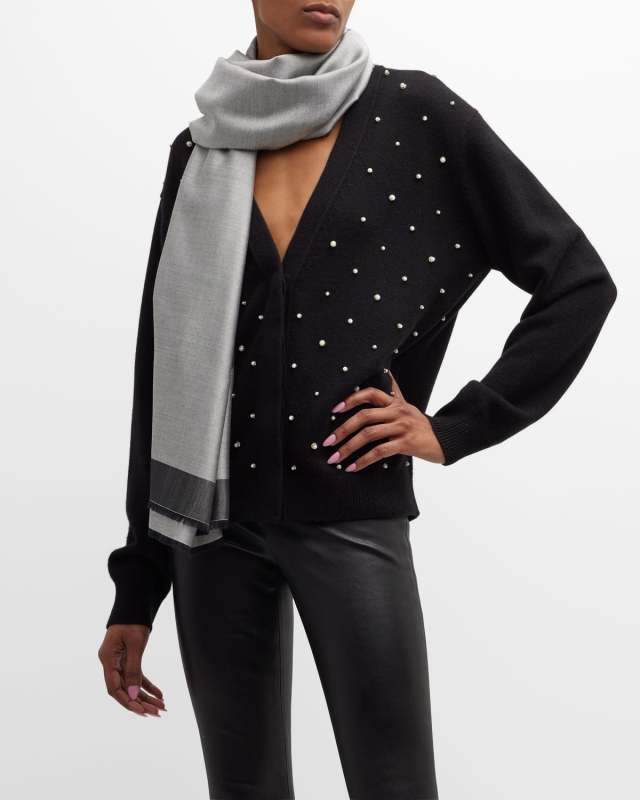 Charcoal Jacquard Logo Silk-Wool Shawl