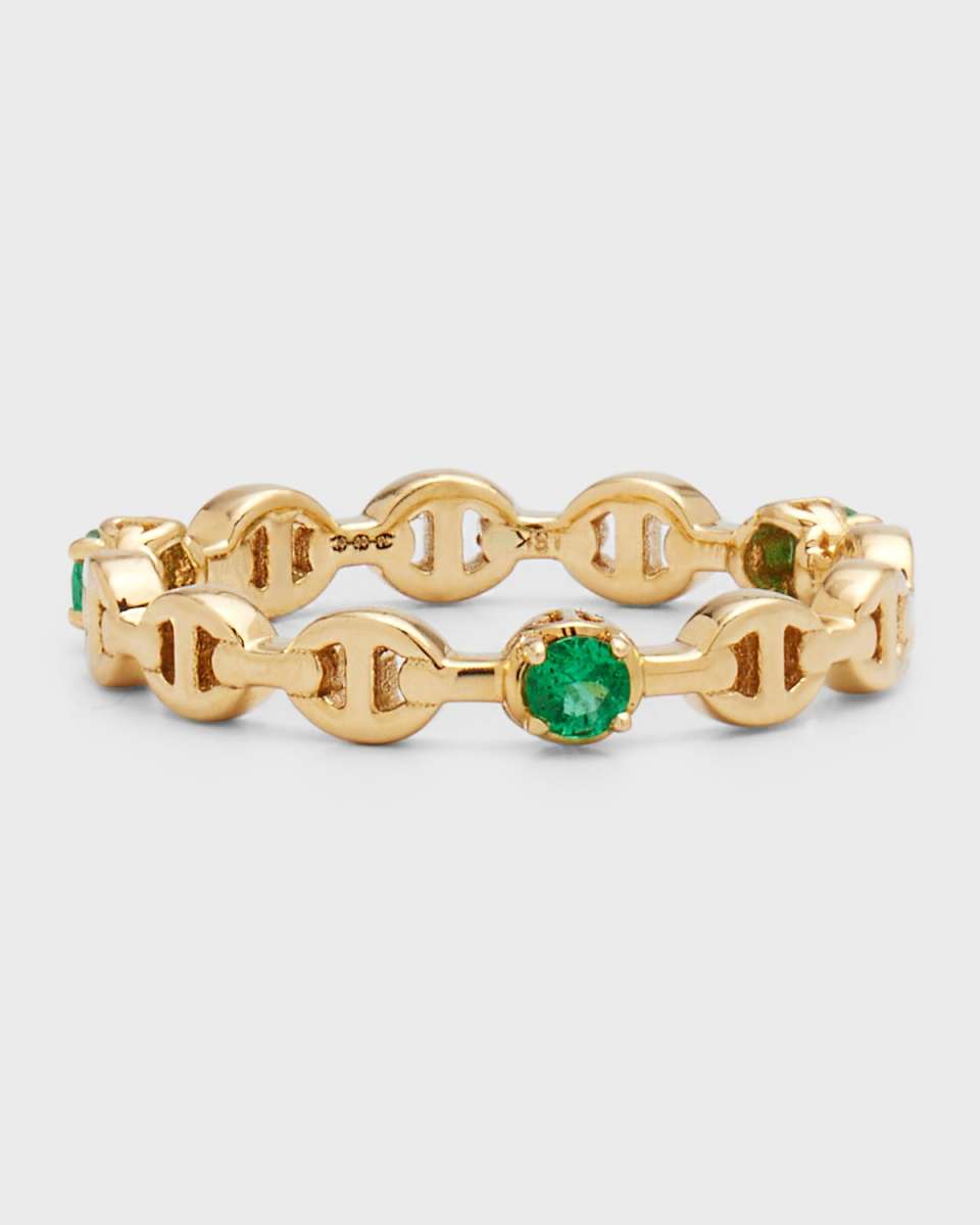18K Gold Emerald Micro Tri-Link II Ring