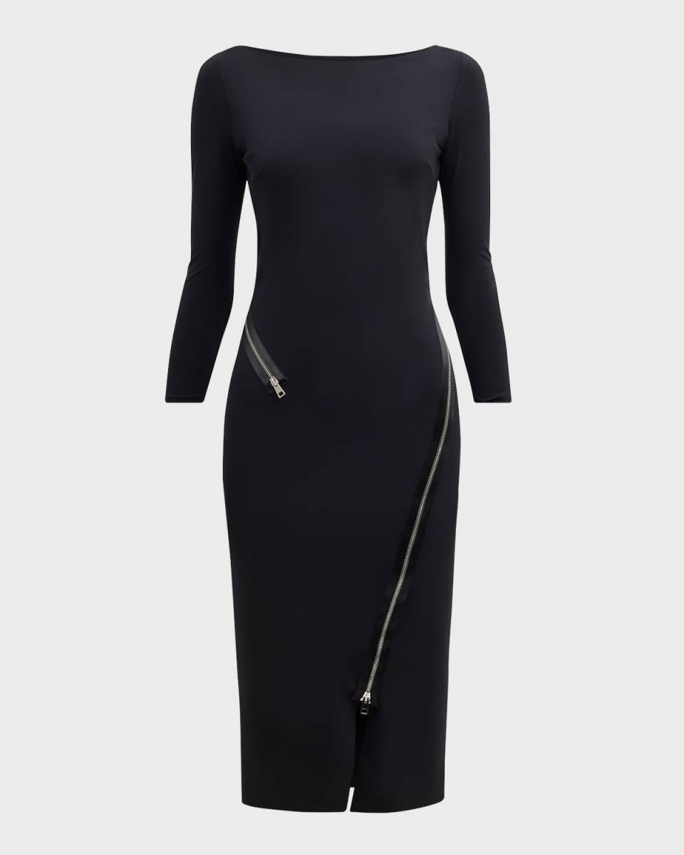 Bateau-Neck Zipper-Trim Bodycon Midi Dress