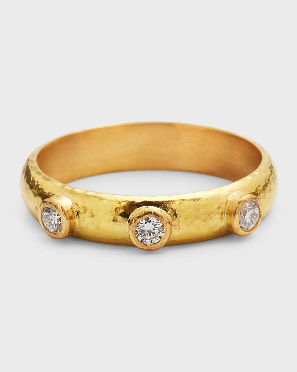 19K Yellow Gold 3-Diamond Stack Ring, Size