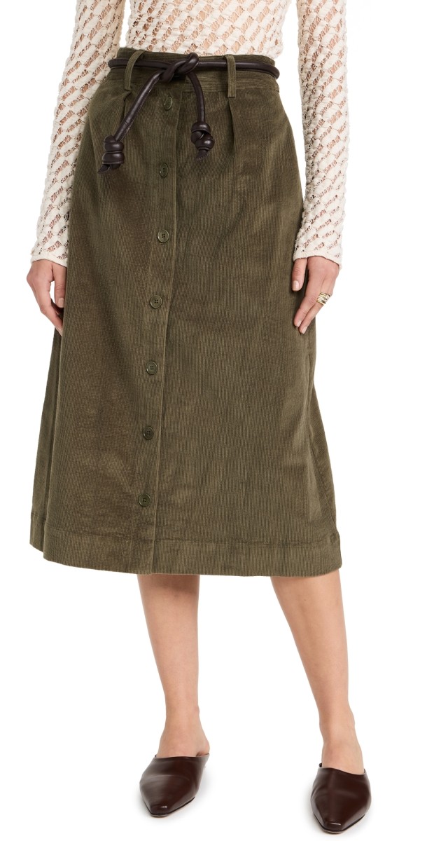 Sea Carine Corduroy Button Down Skirt Green