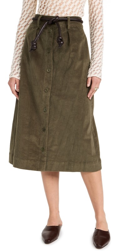 Sea Carine Corduroy Button Down Skirt Green