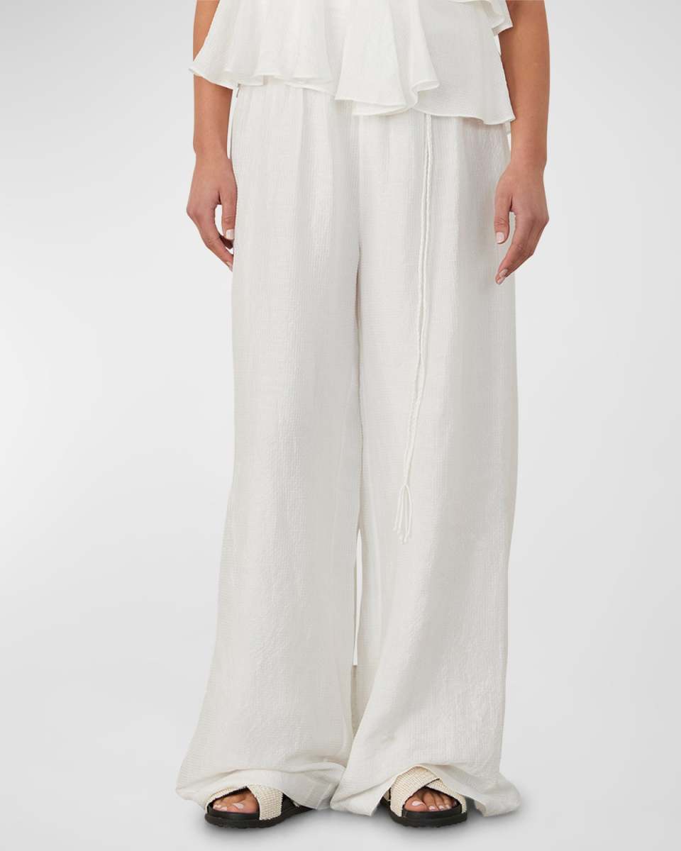Astrid Wide-Leg Pintuck Seersucker Pants