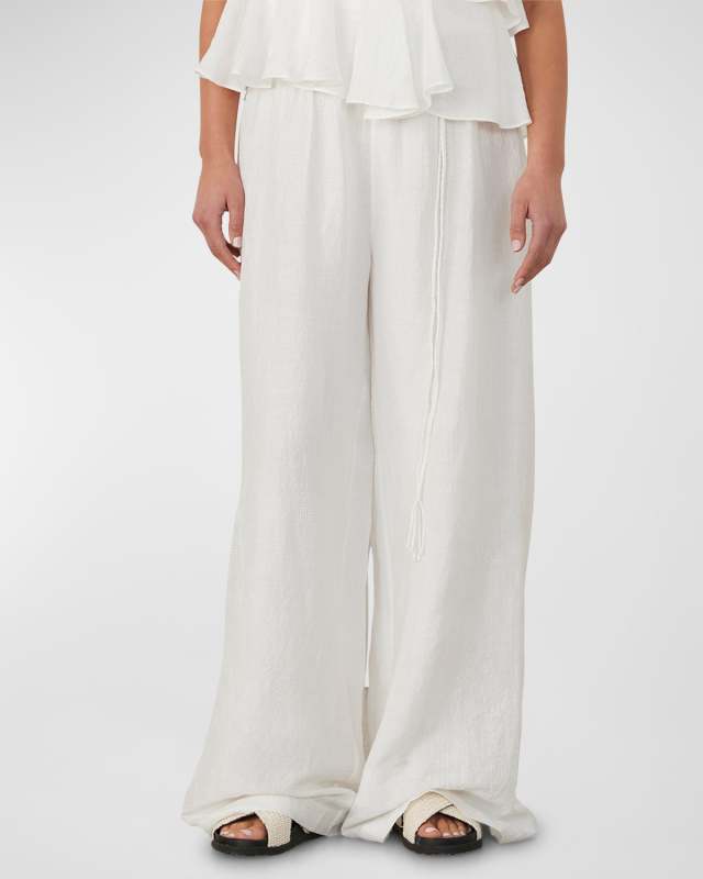 Astrid Wide-Leg Pintuck Seersucker Pants