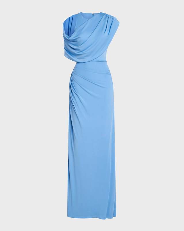 Casi Side-Slit Draped Jersey Gown