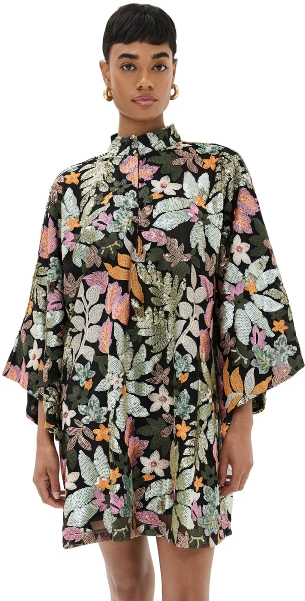 La Vie Style House Safari Floral Mini Caftan Black Mult