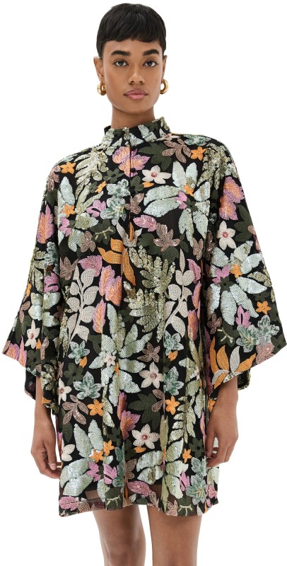 La Vie Style House Safari Floral Mini Caftan Black Mult