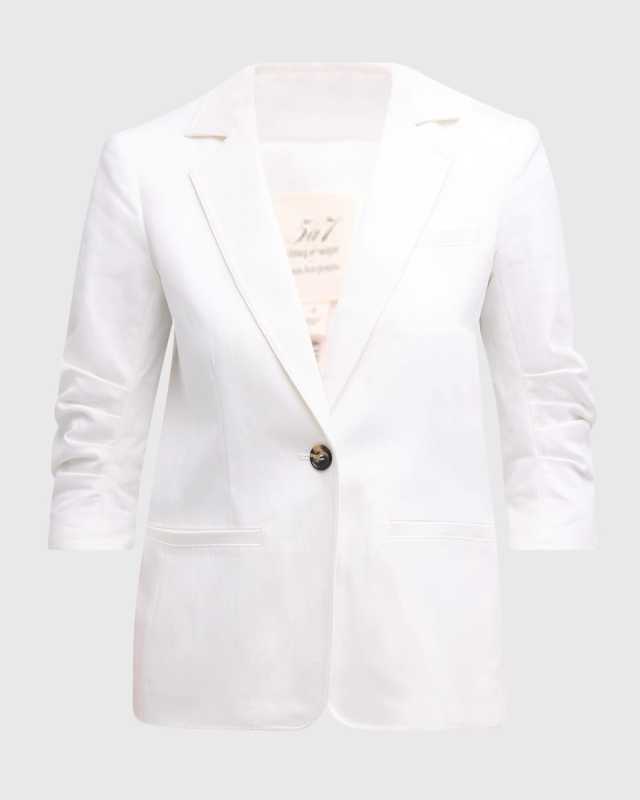 Khloe 3/4-Sleeve White Denim Blazer