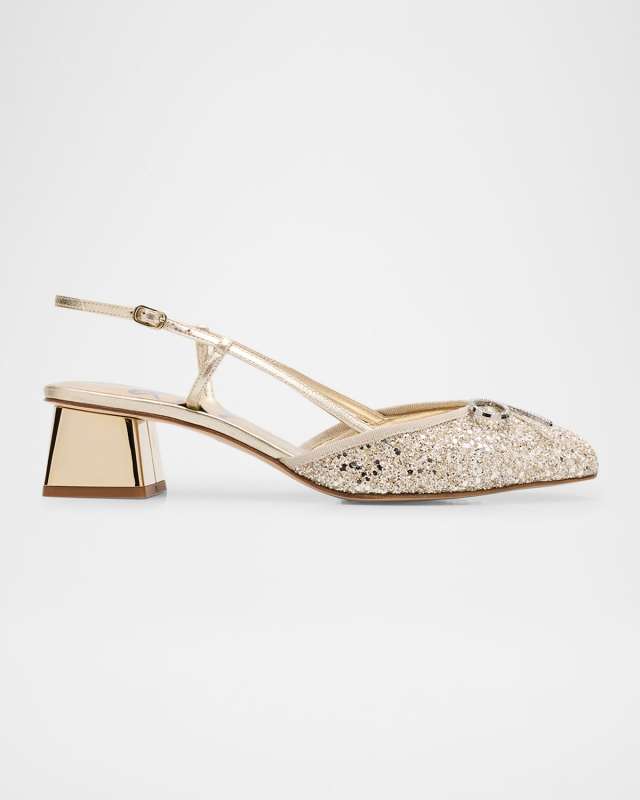 Pirouette Glitter Bow Slingback Ballerina Pumps