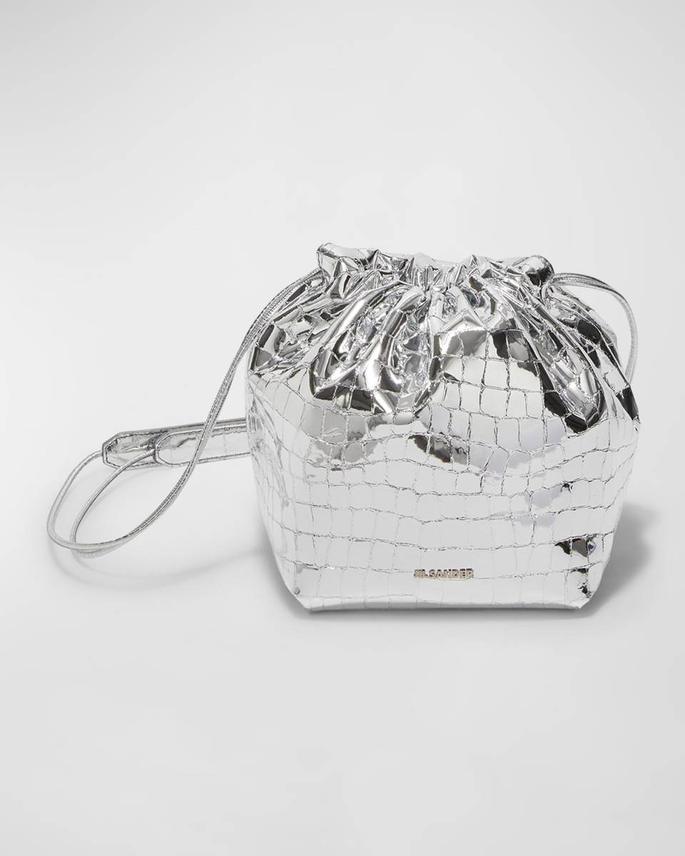 Dumpling Metallic Croc-Print Crossbody Bag