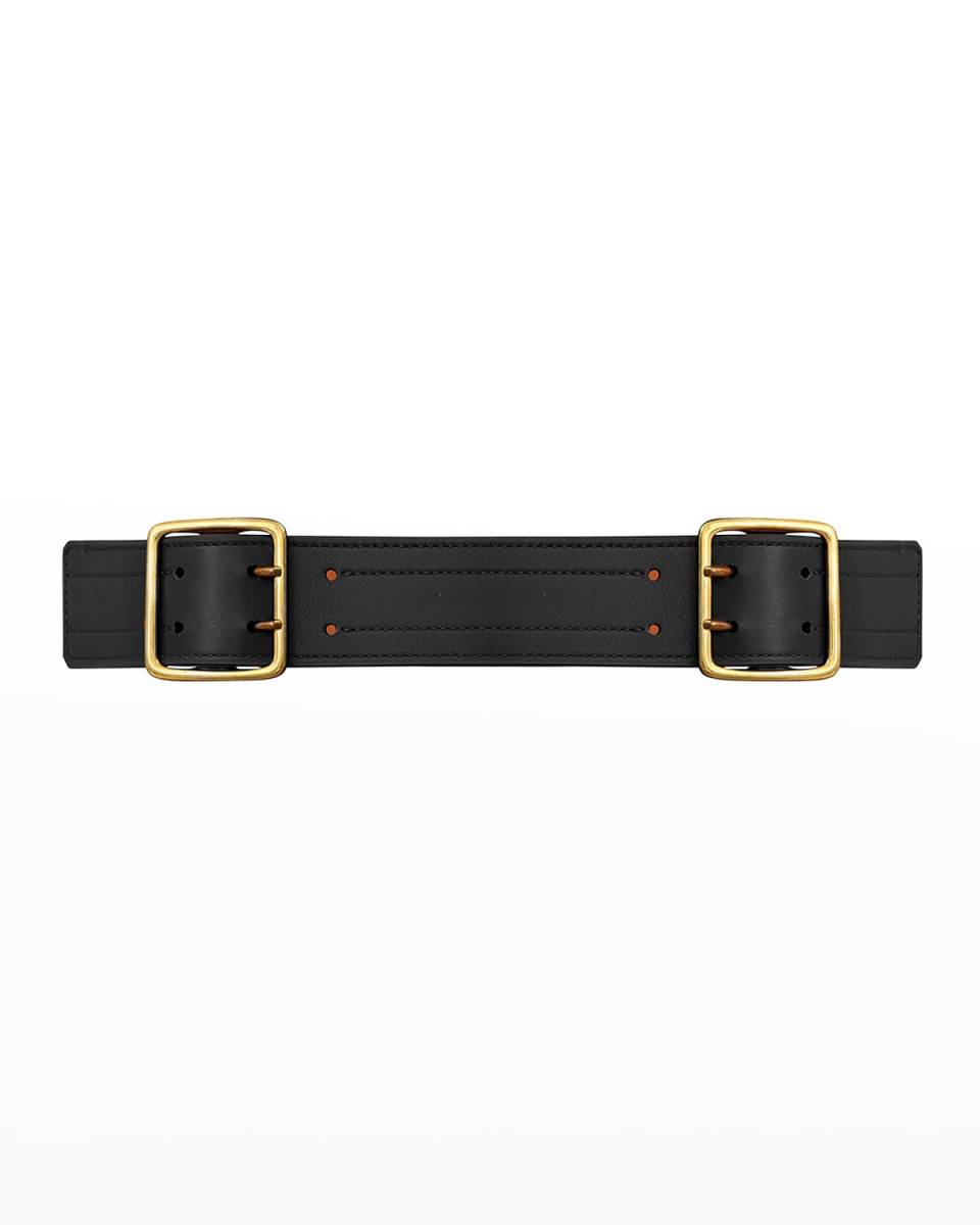 La Radieuse Double-Buckle Leather Belt