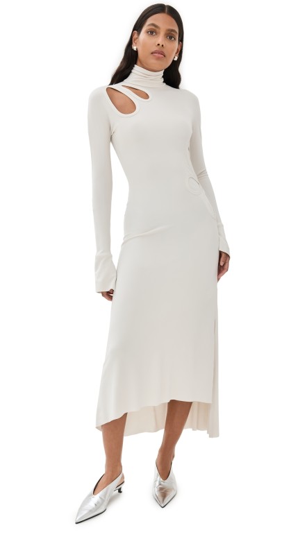 Victoria Beckham Long Sleeve Cut Out Jersey Midi Bone