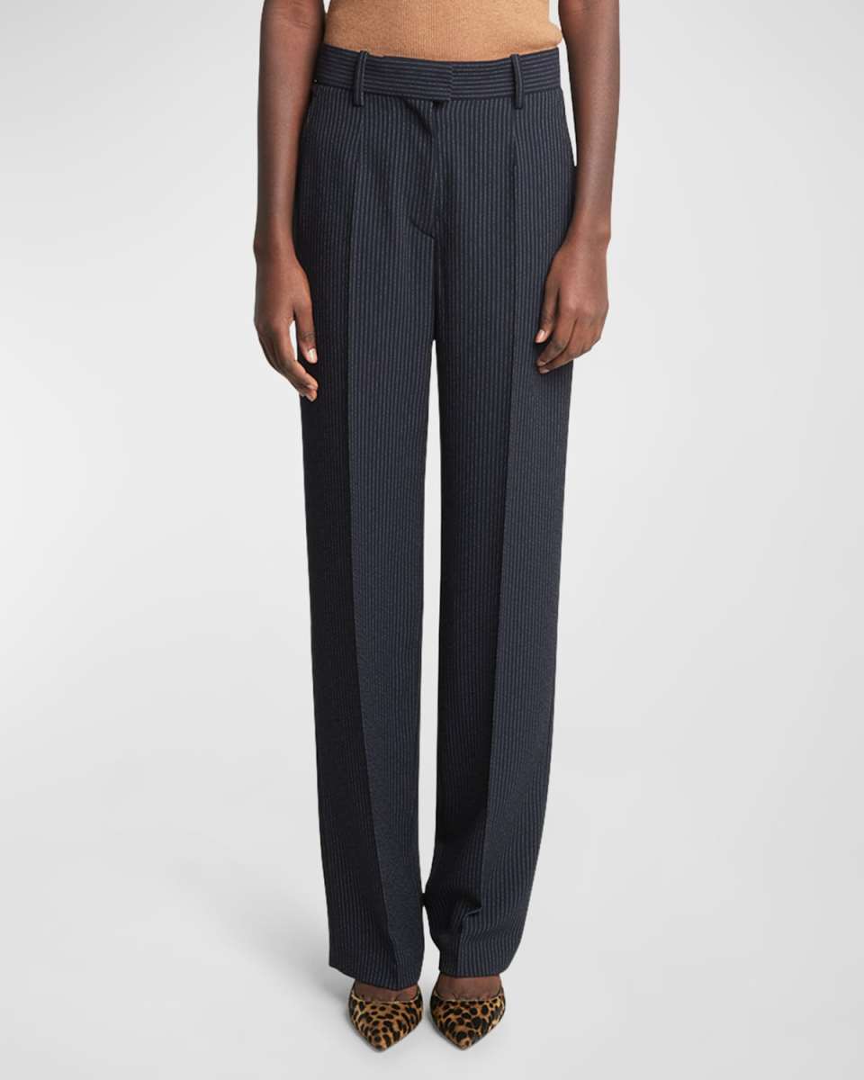 Redana Mid-Rise Pinstripe Woven Straight-Leg Trousers