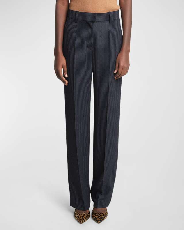 Redana Mid-Rise Pinstripe Woven Straight-Leg Trousers