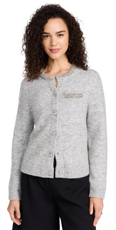 Self Portrait Grey Melange Cardigan Grey