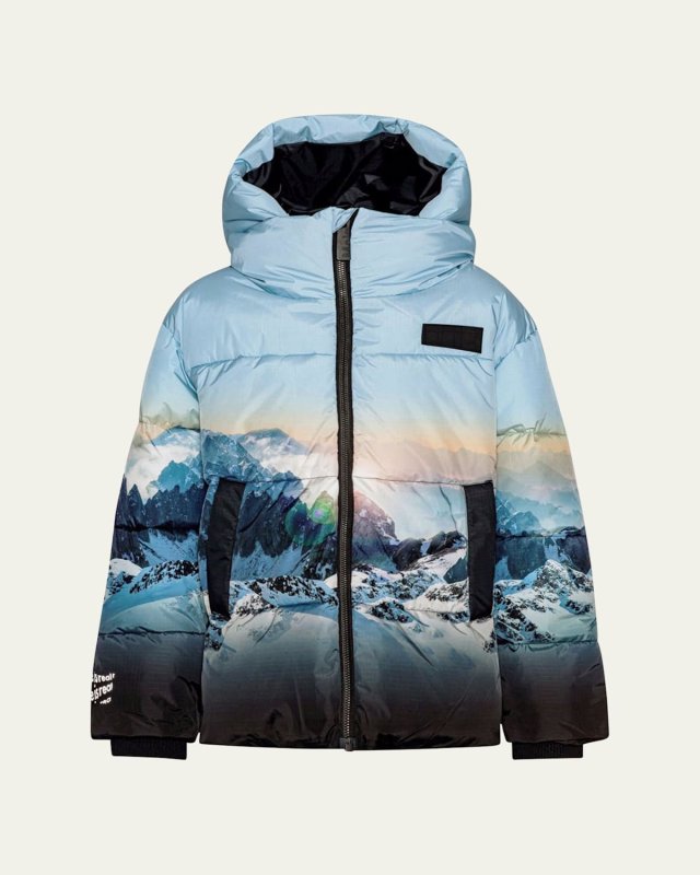 Boy's Halo Mountain-Print Puffer Jacket, Size 4-7