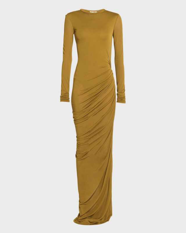 Sheer Ruched Jersey Maxi Dress