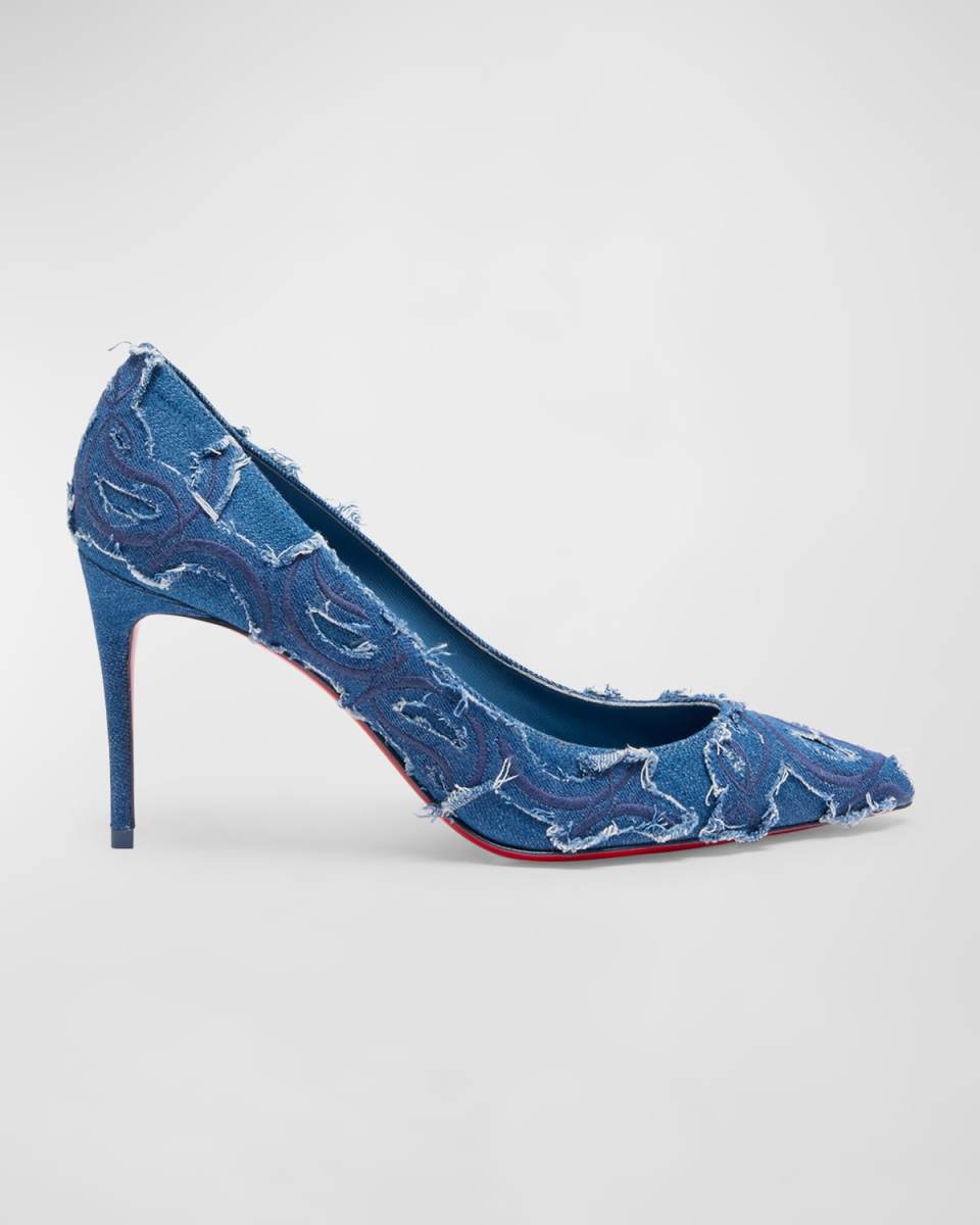 Kate Distressed Denim Red Sole Pumps