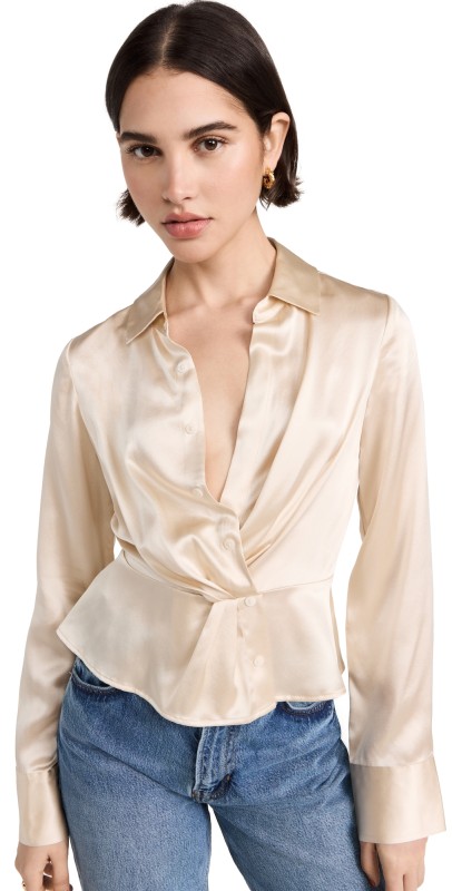 Reformation Rennes Silk Top Ivory