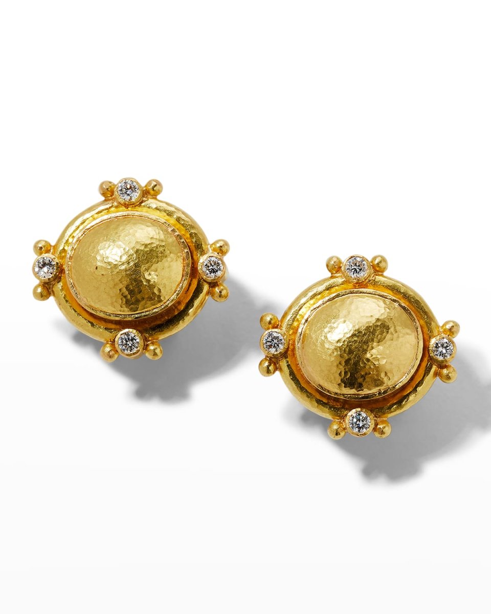 19K Gold Dome Earrings with Diamonds