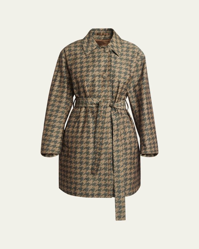 Ramblas Houndstooth Belted Trench Coat
