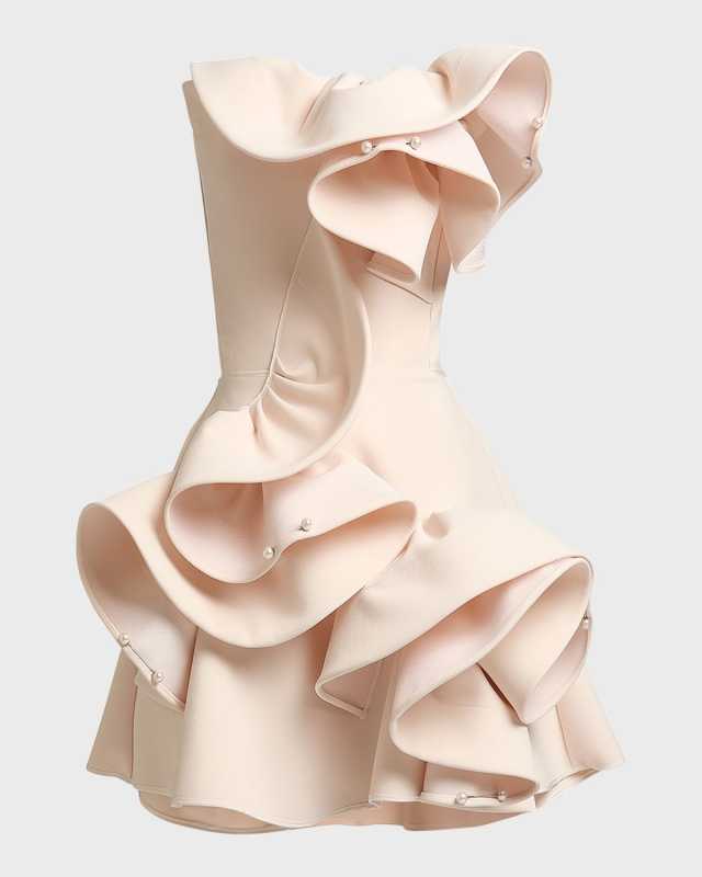 Atone Ruffle Mini Dress with Pearly Pins