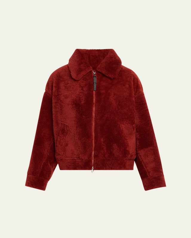 Dyed Shearling Short Jacket with Contrast Monili Zipper