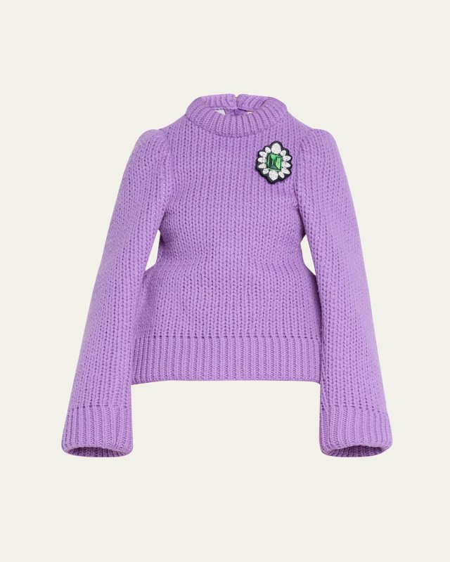 Oversized Hourglass Wool Sweater with Brooch