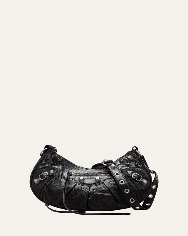 Cagole Studded Texture Leather Shoulder Bag