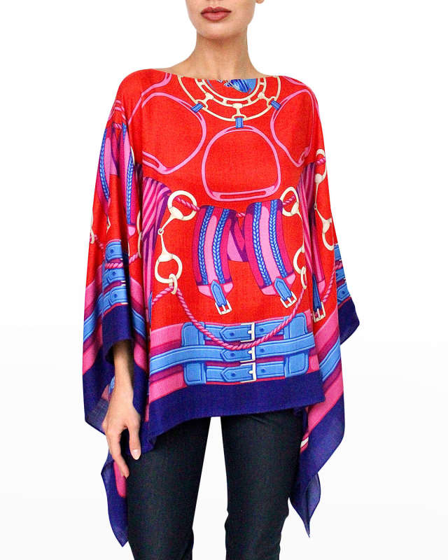 Printed Cashmere-Blend Scarf Poncho