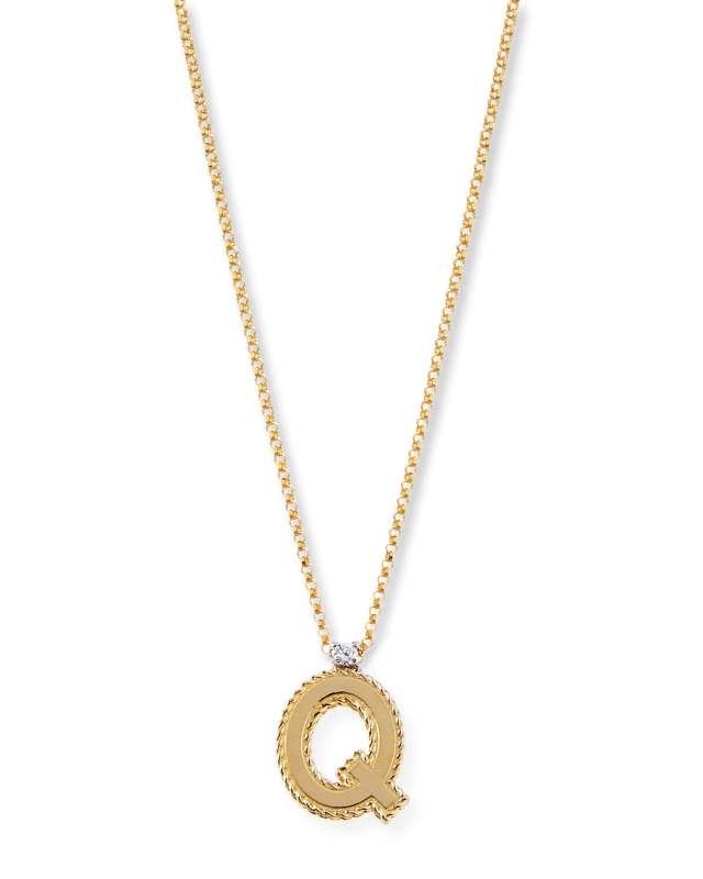 Princess 18K Yellow Gold Diamond Initial Necklace, Q