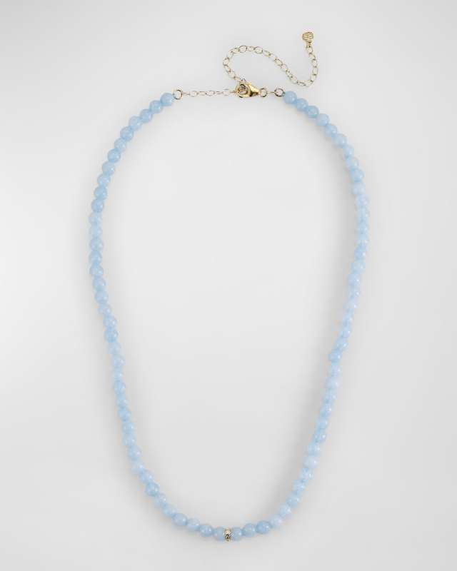 14K Diamond Bezel Rondelle Choker with Aquamarine Beads